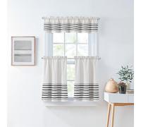 Curtainworks Juego de Cortinas de Cocina de 3 Piezas, filtrado de luz, Tejido Global a Rayas, par de Niveles de 28 Pulgadas de Ancho x 36 Pulgadas de Largo, Cenefa de 56 Pulgadas de Ancho x 14
