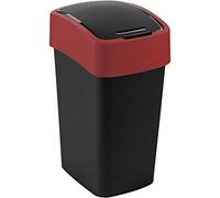 Curver 02171-879-00 Flip - Papelera de plástico (Dimensiones: 34 x 26 x 47 cm, Capacidad: 25 l), Color Negro/Rojo