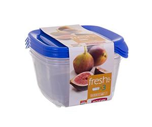 Curver 2045387 Fresh & Go Box Frescura Cuadrado Plástico Transparente/Azul Conjunto de 3