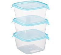 Curver 207756 Fresh'n Go - Lote de 3 fiambreras herméticas cuadradas (3 x 1,2 l), plástico Transparente/Azul, 16 x 16 x 12 cm