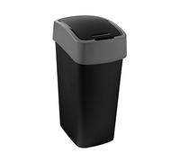 Curver 229411 - Papelera basculante de plástico, 29,4 x 37,6 x 65,3 cm, 50 litros, Negro y Plateado