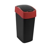 Curver 229413 Bin-Papelera de plástico con Tapa, Color Negro/Rojo 65,3 x 29,4 x 37,6 cm, 50 L