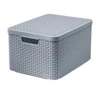 Curver Caja de almacenamiento de ratán con tapa, cesta de almacenamiento, plástico, hecha de material reciclado en al menos un 70% (gris claro, L: 44,5 x 33 x 24,8 cm)