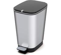 Curver - Cubo de basura Chic Bin con pedal antideslizante 45L, 44,5x 29x 60,5cm, acabado color acero, tapa y aro para bolsa