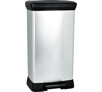 Curver - Cubo de basura con pedal 50L, acabado color acero, tapa y aro para bolsa