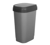 Curver - Cubo de basura Dual Swing 50L gris, diseño vertical compacto, tapa basculante con doble apertura, ideal para cocinas familiares y oficinas, medidas 31x42x62 cm, materiales resistentes, fácil