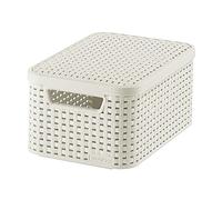 Curver Cesta con tapa 205840 – Efecto mimbre, polipropileno, pequeña, blanco S