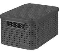 Curver Cesta con tapa 205863 con efecto mimbre Polipropileno tamaño grande Gris 44 x 33 x 24 cm