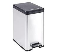 Curver Decobin Slim con pedal 25L, diseño compacto que ahorra espacio con tapa de cierre automático, adecuada para cocinas y espacios pequeños, metálico plateado/negro