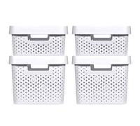 Curver Infinity Set de 4 Cestas con Tapa Reciclado (2 uds Tamaño M 11L y 2 uds Tamaño L 17L), Color Blanco