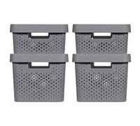 Curver Infinity Set de 4 Cestas con Tapa Reciclado (2 uds Tamaño M 11L y 2 uds Tamaño L 17L), Color Gris