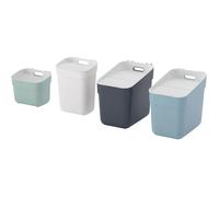 Curver Juego de 4 cubos de basura (5 L, 10 L y 2 x 20 L) Blanco/Verde/Azul/Gris