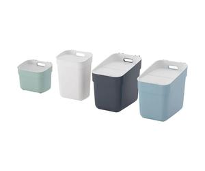 Curver Juego de 4 cubos de basura (5 L, 10 L y 2 x 20 L) Blanco/Verde/Azul/Gris