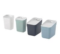 Curver Juego de 4 Papeleras - 2 x 10 L + 2 x 20 L - Blanco/Verde/Azul/Gris