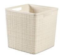 Curver Juliet- Cesta Rectangular Cubo 17L, Almacenaje, Ordenación; 100% plástico Reciclado, Acabado Yute, 28x28xH27 cm, Blanco