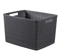 Curver – Cesta rectangular Juliet, 20L grande, 100% plástico reciclado, acabado yute, gris oscuro