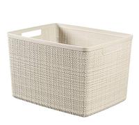 Curver Juliet- Cesta Rectangular Grande 20L, Almacenaje, Ordenación; 100% plástico Reciclado, Acabado Yute, 36x28xH23 cm, Blanco