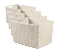 Curver Juliet- Cesta Rectangular Grande 20L, Almacenaje, Ordenación, 100% plástico Reciclado, Acabado Yute, 36x28xH23 cm, Blanco (Paquete de 4)