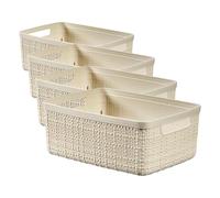Curver Juliet- Cesta Rectangular Pequeña 5L, Almacenaje, Ordenación; 100% plástico Reciclado, Acabado Yute, 27x20x11 cm, Blanco (Paquete de 4)