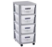 Curver - Mueble Organizador 4 Cajones Infinity con Ruedas - Cajones Extraíbles - Colores Gris/Blanco