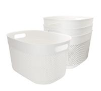 Curver Pack 4 cestas organizadoras Filo 18L, 38x28x22 cm, Color blanco, Formato redondo, 70% Plástico reciclado, Almacenamiento objetos, Almacenaje hogar, Resistente al agua, Fácil de lavar (235)
