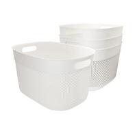 Curver Pack 4 cestas organizadoras Filo 18L, 38x28x22 cm, Color blanco, Formato redondo, 70% Plástico reciclado, Almacenamiento objetos, Almacenaje hogar, Resistente al agua, Fácil de lavar (235)