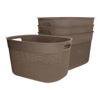 Curver - Pack 4 cestas organizadoras Filo 18L, medidas 38x28x22 cm, color marrón o blanco, formato redondeado, 70% plástico reciclado, almacenamiento objetos, almacenaje hogar, resistente al agua y