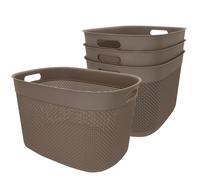 Curver - Pack 4 cestas organizadoras Filo 30L, medidas 44x33x27 cm, color marrón o blanco, formato redondeado, 70% plástico reciclado, almacenamiento objetos, almacenaje hogar, resistente al agua y
