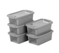Curver Pack 5 Cajas Almacenaje con Tapa Bi-Box 3L, Transparentes y grises, Apilables, Orden hogar, Armarios, Vestidores y Trasteros, Cierre seguro, Rápido acceso contenido, Resistente y Duradera (245)