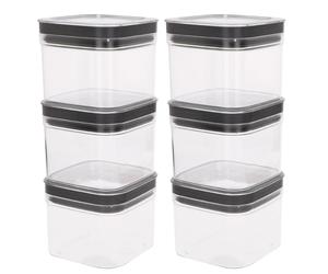 Curver - Pack 6 uds bote multiusos Dry Cube 0,8-2,3L, de plástico BPA Free, sistema apilable, sellado hermético, tapa y base transparentes, apto lavavajillas, conservación alimentos secos, almacena y
