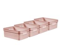 Curver Terrazzo - Juego de 4 cestas de almacenamiento rectangulares medianas para cocina, sala de estar, baño, dormitorio, 11 l, color rosa