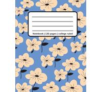 Cute Blue Floral Composition Book, 130 College Ruled Pages, 8.5 x 11 Inch Retro Daisy Pattern Journal for School, Teens, College Students, and Office