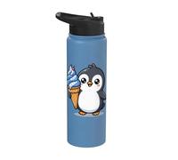 Cute Penguin Holding Ice Cream Cone Cartoon Stainless Steel Insulated Water Bottle