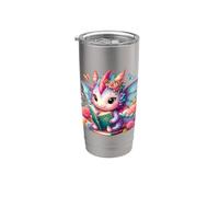 Cute Pink Baby Dragon Floral Book Lover Bookish Fantasy Era Vaso térmico de acero inoxidable de doble pared