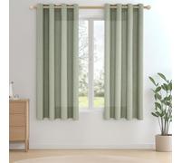CUTEWIND Cortina Visillo Lino Corta Verde Salvia para Ventana 140x137 CM Cortinas Salon Modernas Translucidas 2 Piezas Cortinas y Visillos con Ojales para Dormitorio Comedor Habitacion