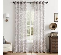 CUTEWIND Cortinas Dormitorio Grises con Ollaos Pack de 2 Piezas 140x245 cm (An x Al) Cortina Transparente Moderna con Estampado de Hojas Blancas para Cocina y Salón