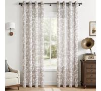 CUTEWIND Cortinas para Salón y Dormitorio con Ollaos Pack de 2 Piezas 140x240 cm (An x Al) Cortina Transparente Moderna con Estampado de Hojas Blancas