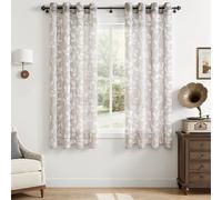 CUTEWIND Cortinas Transparentes Grises con Ollaos, Pack de 2 Piezas 140x145 cm (An x Al), Cortina Moderna Infantil para Dormitorio con Estampado de Hojas Blancas para Ventanas de Hogar