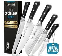 Cutluxe Cuchillos Cocina Profesional (5 Piezas) - Juego de Cuchillos de Cocina- Acero Alemán de Alto Carbono, Filo de Navaja, Espiga Completa, Mangos Ergonómicos - Serie Artesanal