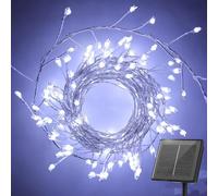 cuzile Luces solares para exteriores, 3M 100 LED Luces de cadena solar impermeables al aire libre, 8 modos de fuegos artificiales para iluminación de balcón, árbol, terraza, celebración navideña