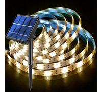 cuzile Tira de luces LED solares para exteriores, 5 m, luz blanca cálida, 3000 K, con energía solar, flexible, 150 LED, cortable, IP65, resistente al agua, para balcón, jardín, decoración de escaleras