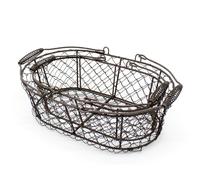 CVHOMEDECO. Cesta ovalada de alambre para huevos Cesta de alambre para frutas con asa Primitives Cesta de almacenaje estilo vintage. Oxidado, Juego de 2