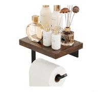 CWOQOCW Soporte de pared para papel higiénico de madera de nogal natural, colgador de papel higiénico de aluminio espacial con estante de almacenamiento ancho, dispensador de borde liso para varios