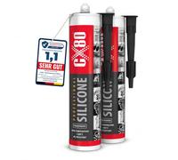 CX80 2 x silicona transparente de alta temperatura | Sellado elástico permanente de -65 °C hasta +380 ° | para construcción, automóvil e industria | resistente a aceites, gasolina y grasas | 2