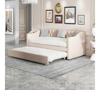 CXHLXYR Cama tapizada 90/180 x 200 cm, sofá cama tapizado para niños 90 x 200, sofá cama de 2 plazas con somier y camas extraíbles, tejido terciopelo (Beige-A, 90/180 x 200)