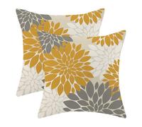 CXMEIFLY Juego de 2 Fundas de Almohada de 18 x 18 Pulgadas, Color Amarillo Mostaza y Gris, decoración Floral de Dalia Blanca, Fundas de cojín Decorativas para sofá, Cama, decoración de Verano