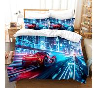 CXYXHW Juego de ropa de cama con temática de carreras para niños, coche deportivo, funda de edredón, tema deportivo extremo, juego de ropa de cama para niños con cremallera y 2 fundas de almohada