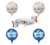 Cyberwork 5 Piezas Globos de Cumpleaños Happy Birthday, Globos cumpleaños azul y blanco 18" con gran banner Feliz Cumpleaños, decoración cumpleaños compatible con bombona helio globos para fiestas