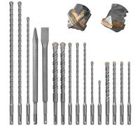 CYLBAQ Juego de brocas SDS Plus, brocas de martillo giratorio SDS-Plus, brocas de mampostería + brocas cruzadas (4 bordes de corte) y juego de cinceles, taladro de hormigón con punta de carburo para