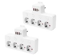 Cyleto Regleta de 4 enchufes con USB-C y 3 USB-A, interruptor individual con luz indicadora, protección infantil y protección contra sobretensiones para oficina, hogar, cocina, viajes, 2 unidades